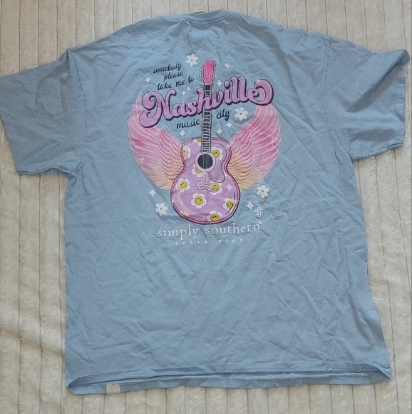 Simply Southern Blue Short Sleeve Tee with Nashville Graphic Design - Picture 1 of 4